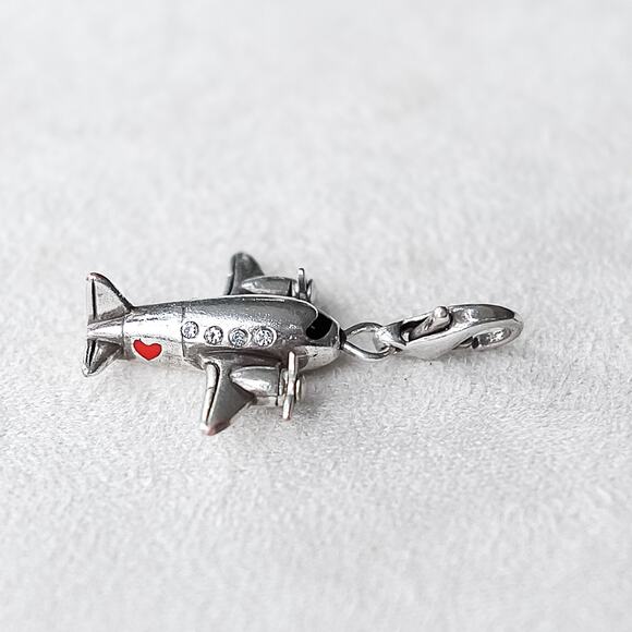Brighton Articulated Airplane Charm Rotating Propeller Rhinestone Red Heart Rare - Picture 1 of 6